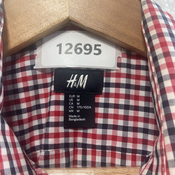 H & M Long Sleeve Business Casual Shirt Size Medium Red/Black Plaid - Picture 2 of 14